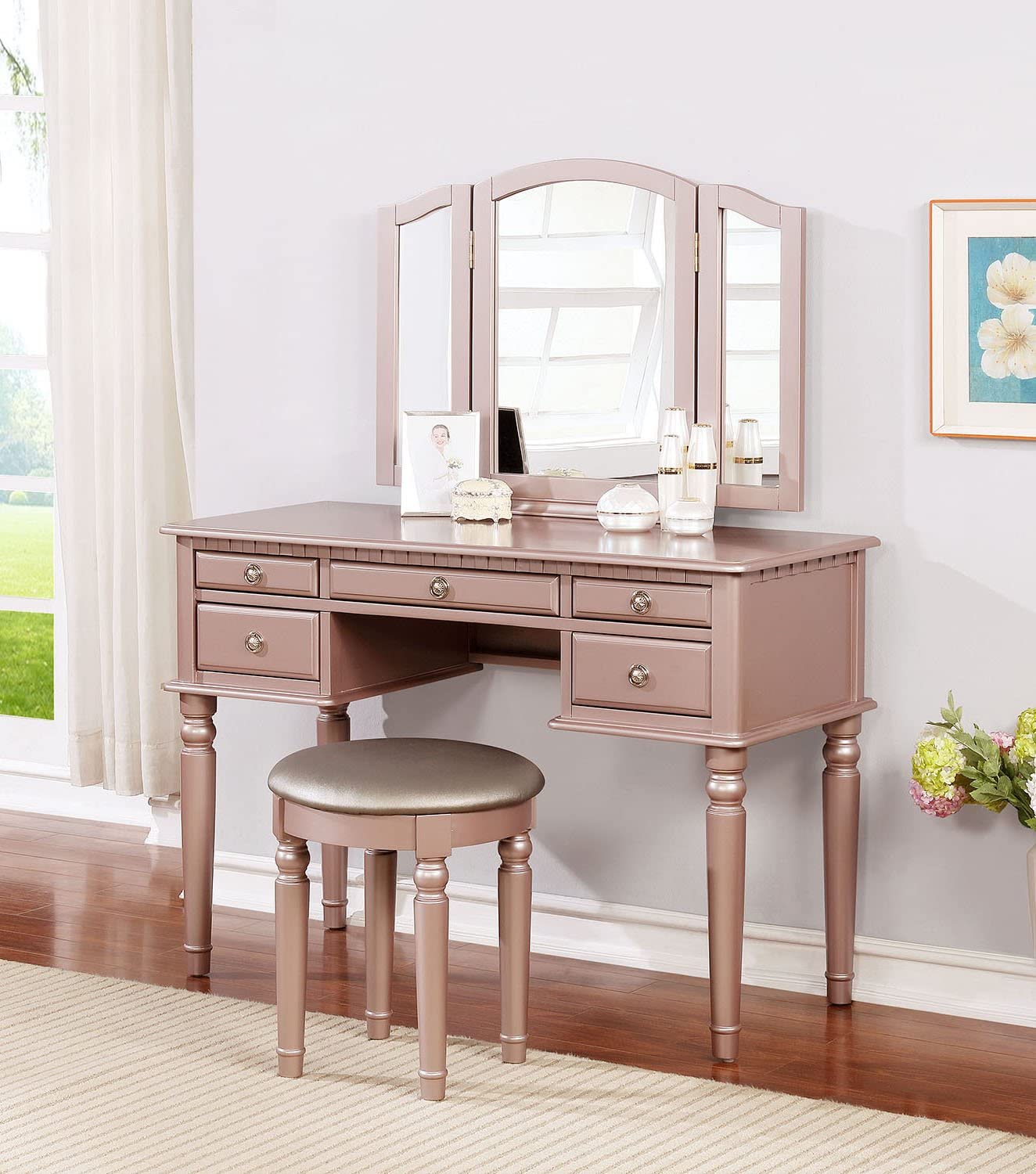 Details about   3 Mirror Vanity Set 5 Drawers Dressing Table Makeup Desk & Stool 