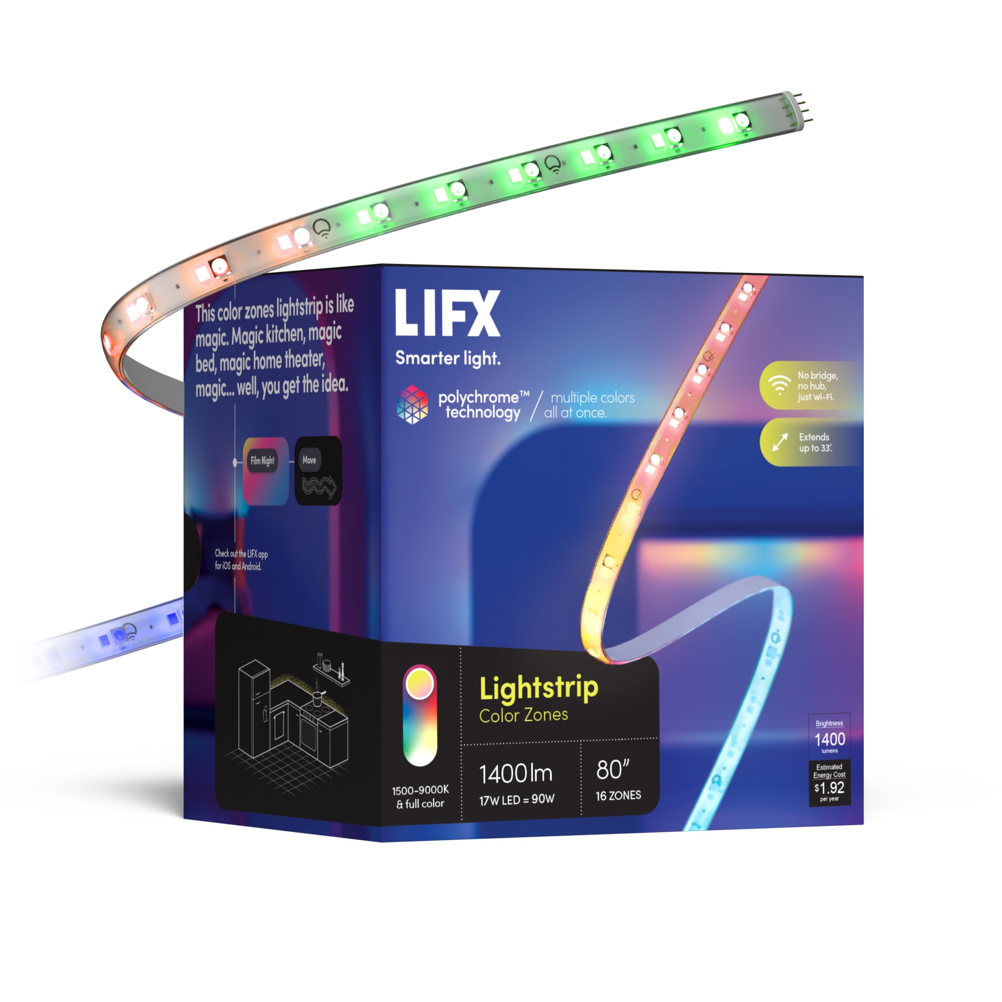 LIFX 2-Pack 78.74-in Smart Hardwired/plug-in LED Under Cabinet Strip Light in the Under Cabinet Lights at Lowes.com