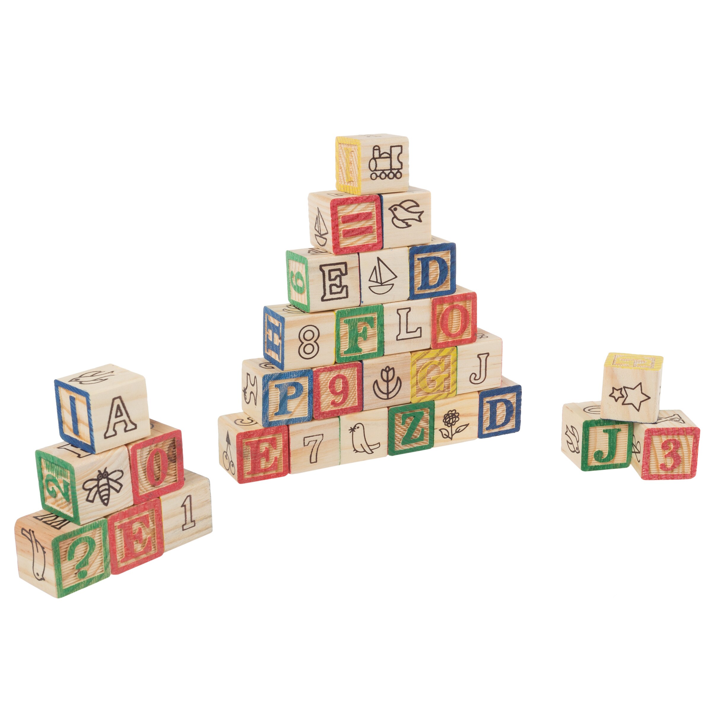 30 Wooden Blocks Pull Cart Wagon ABC's 123's Alphabet Letters Numbers Toddler 