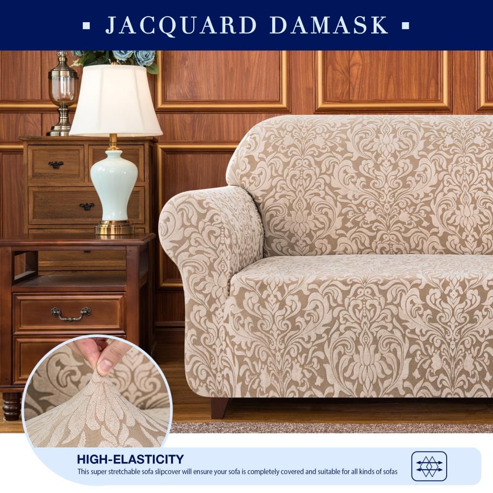 Subrtex 1-Piece Jacquard Damask Stretchy 4-Seat Sofa  Slipcover，Oatmeal in the Slipcovers department at Lowes.com