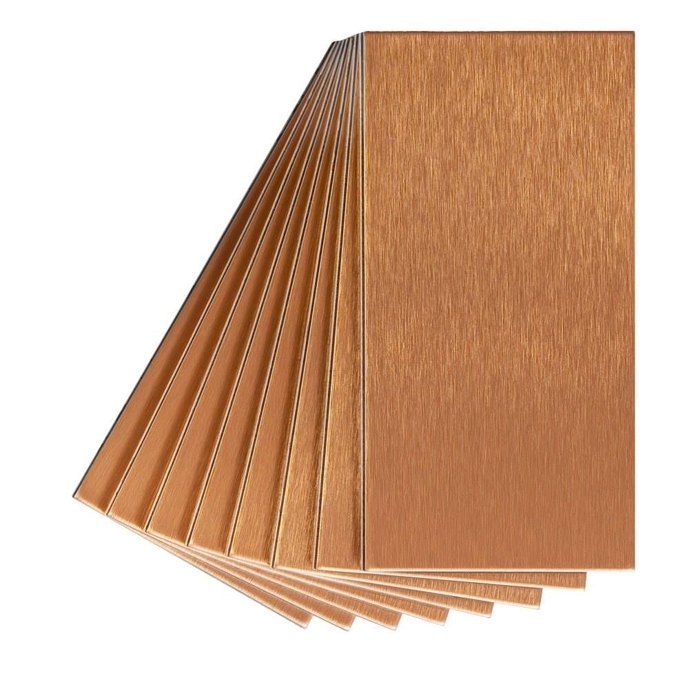 8-Pack Aspect Peel and Stick Backsplash 3in x 6in Brushed Copper Short Grain Metal Tile for Kitchen and Bathrooms
