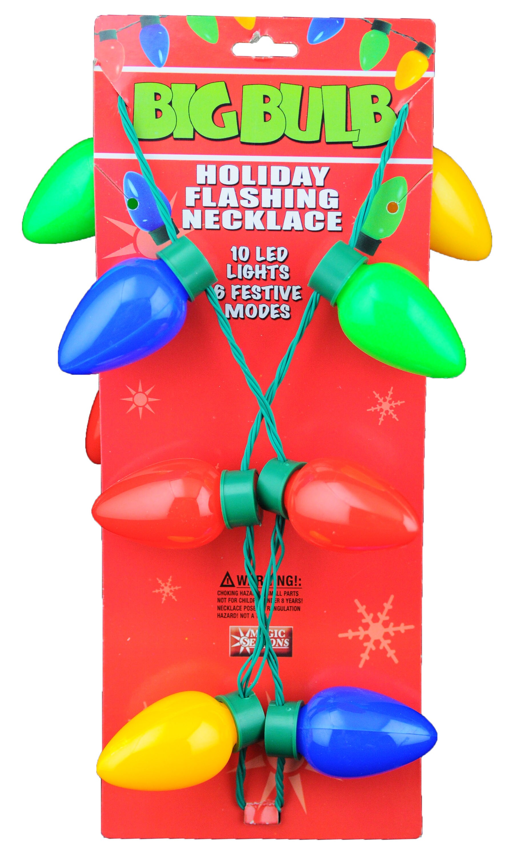 NEW Holiday Flashing Christmas Lights Necklace Big Bulb 10 LED 6 Modes 4 Colors 