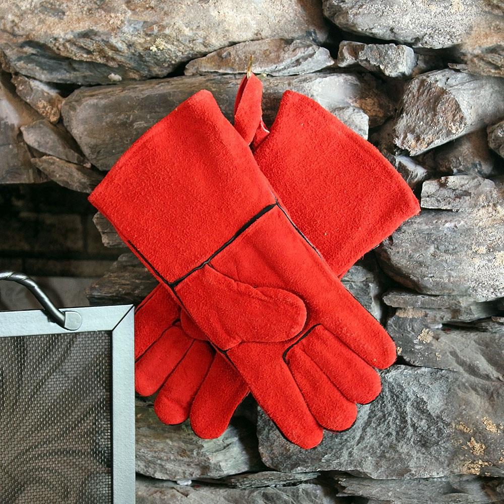 20” Minuteman Fireplace Hearth Gloves Long Red A-13 Extra Heavy Duty w/Hang Loop 