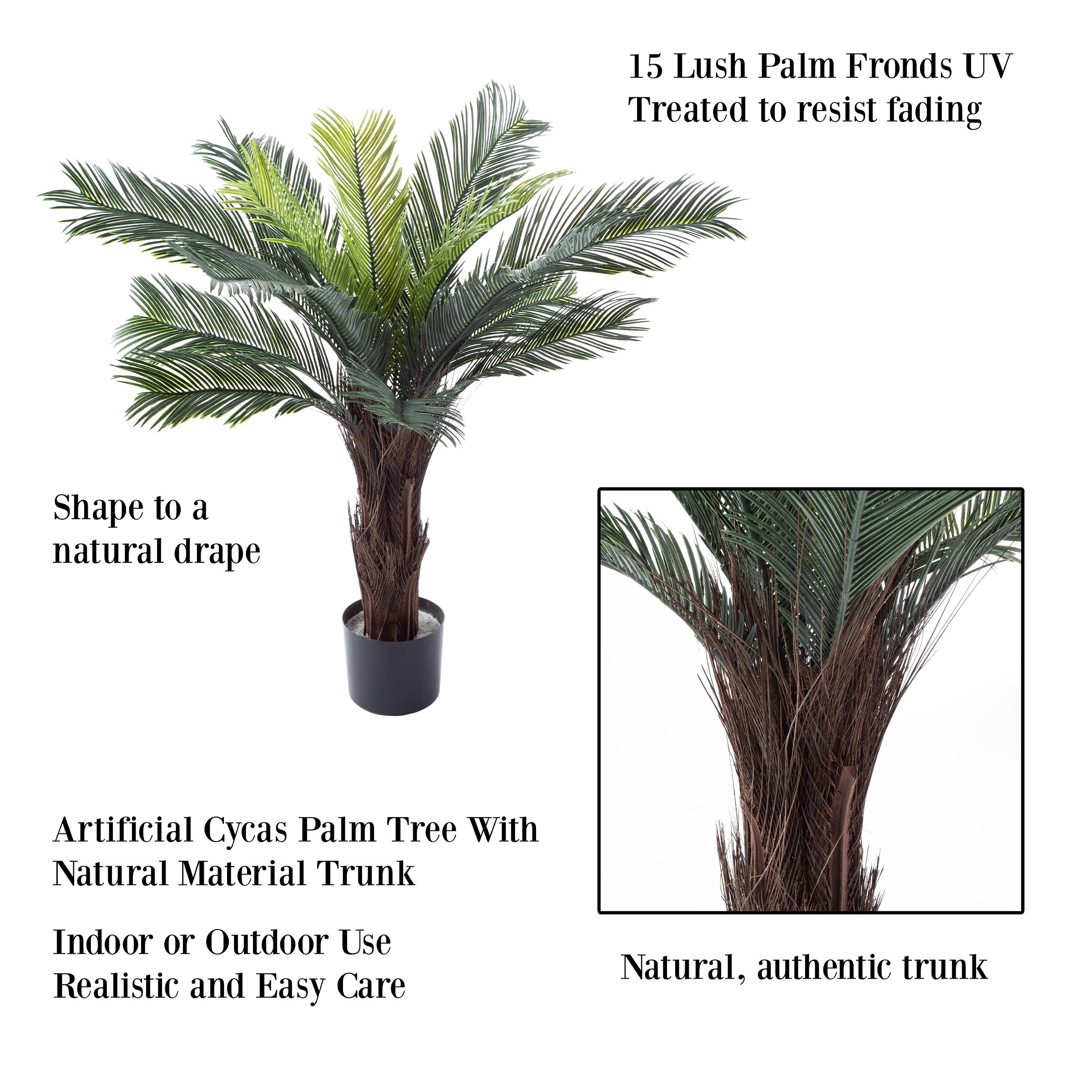 Cycas Palm Pool Patio Home Office Shade Tree UV Resistant Indoor/Outdoor 4 ft 
