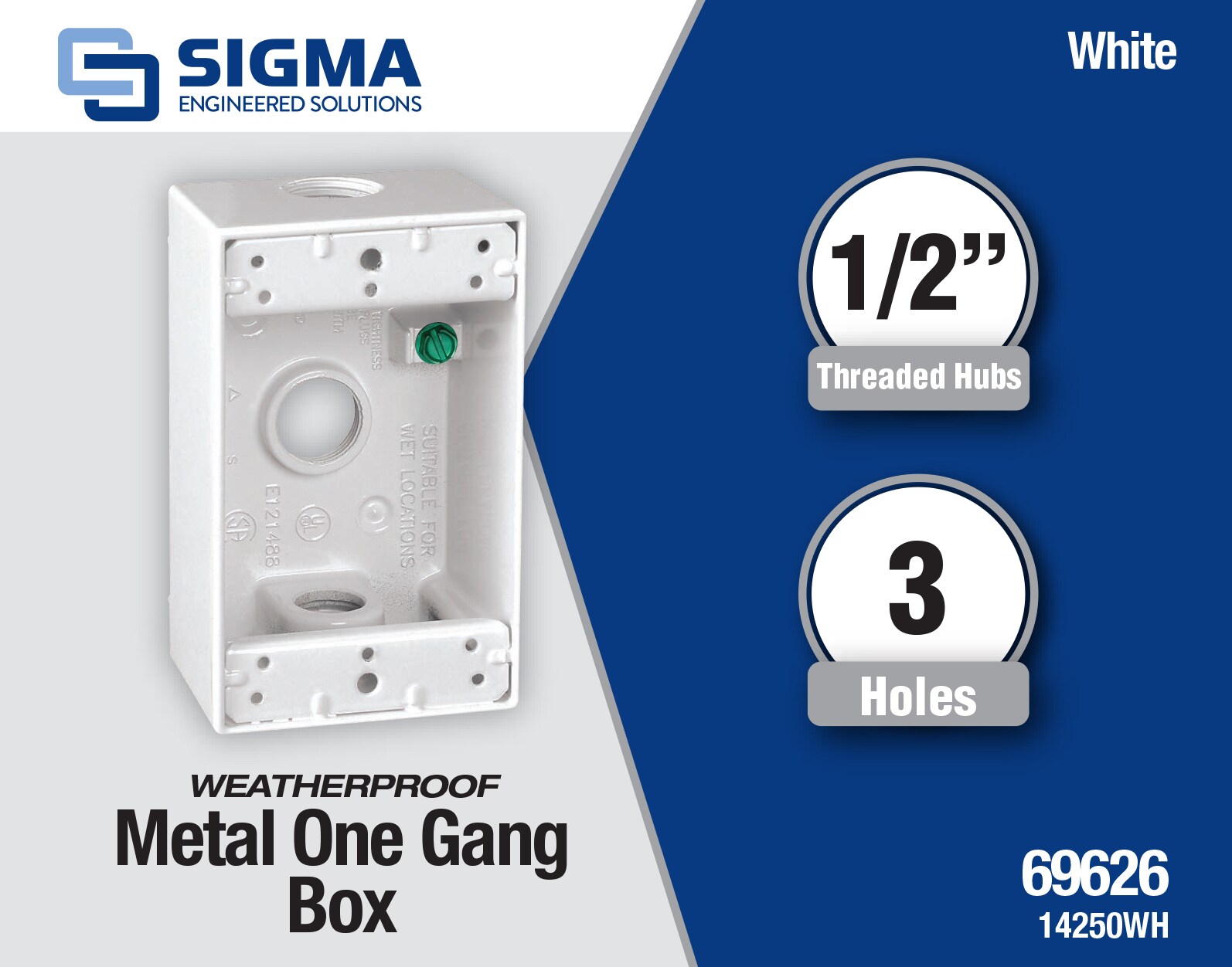 Rectangle  Metallic  1 gang Weatherproof Box  White Sigma Electric  4-1/2 in 