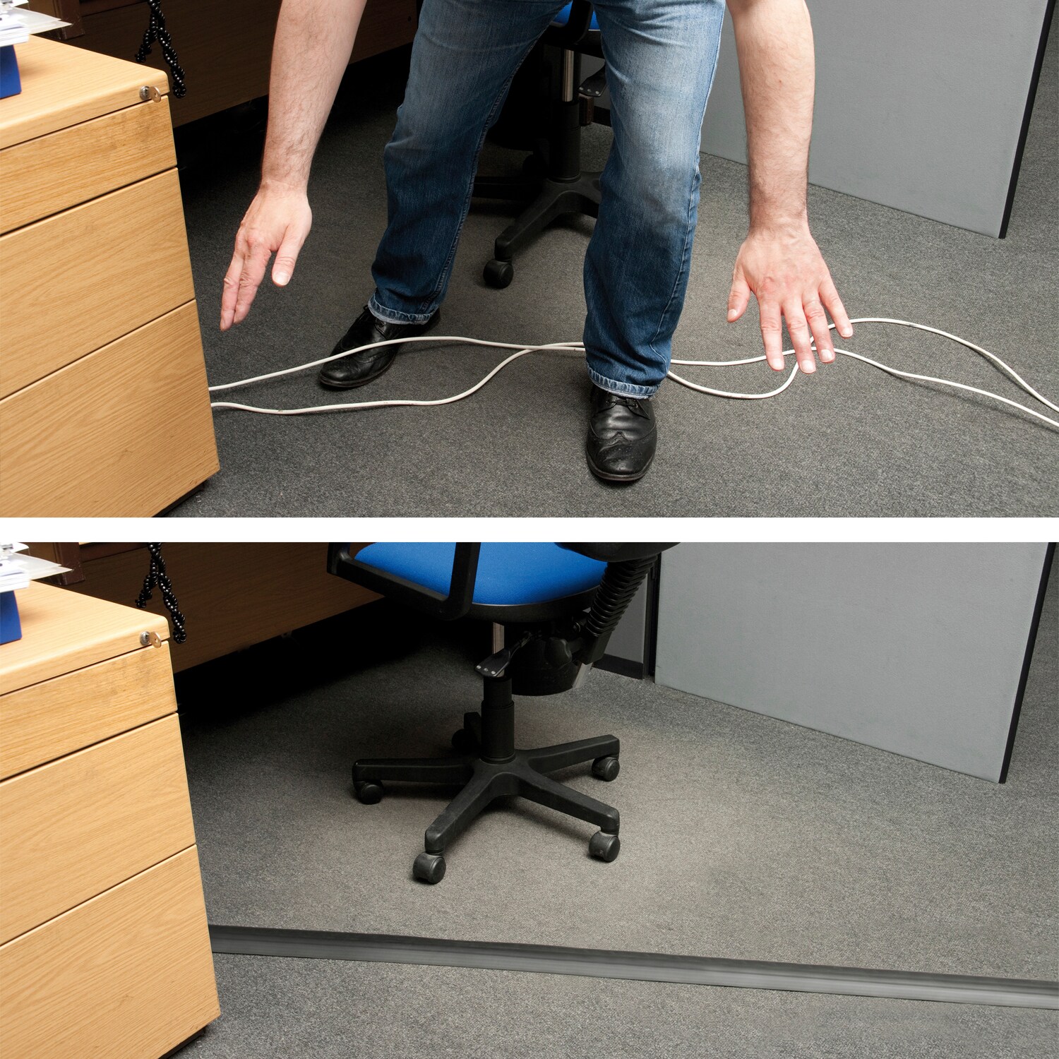 3” Width X 10’ Length Floor Cable Cover for Commercial Office Carpet Only D-Line Cable Grip Strip 10 Feet, Light Grey Hold Cords in Place Under Desks and Around The Perimeter of Rooms