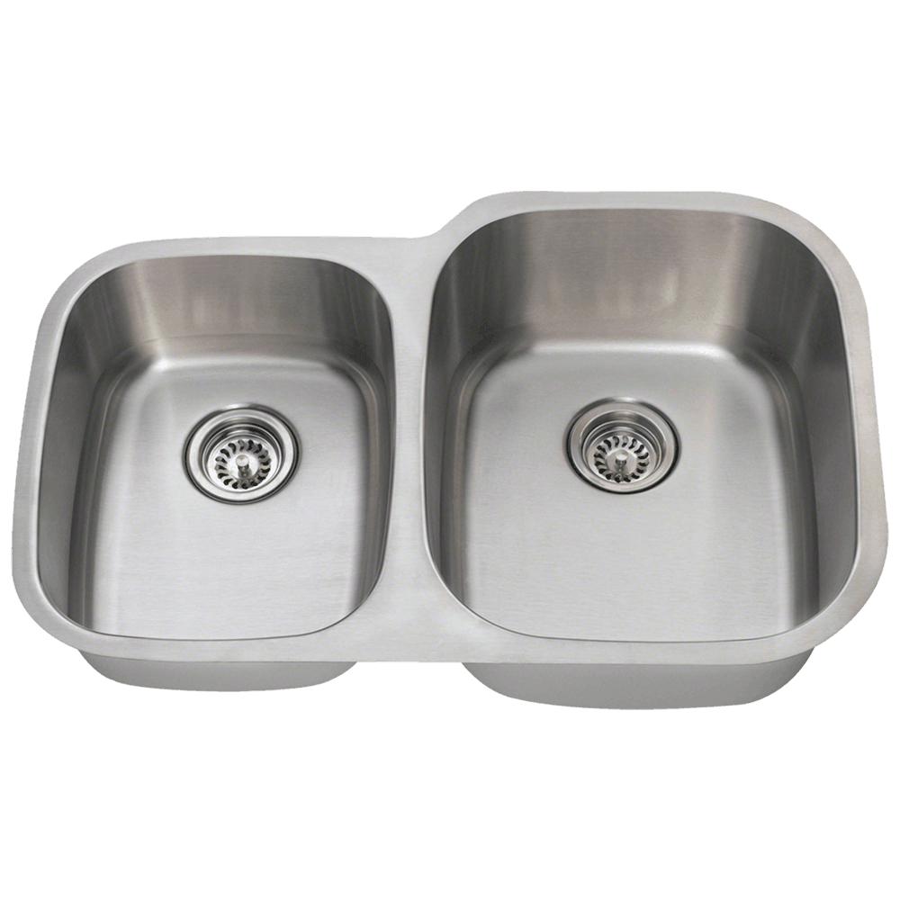 MR Direct Undermount 32-in x 20.75-in Stainless Steel Double Offset Bowl Stainless Steel Kitchen Sink