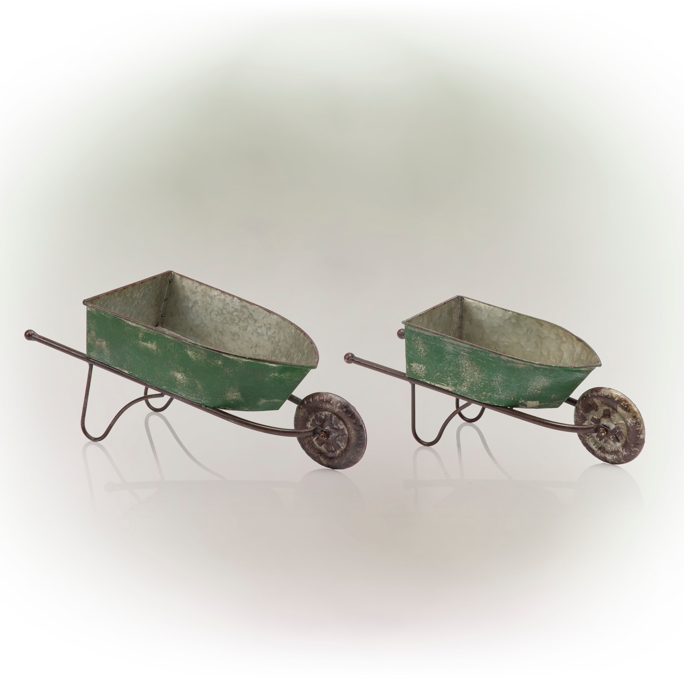 110l green metal pan TWIN double wheelbarrow with puncture proof wheel garden 