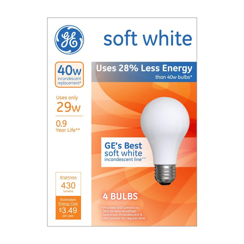 Incandescent Light Bulbs 100 Watt 75 Watt 60 Watt 40 Watt A19 E26 Base 4 Bulbs 