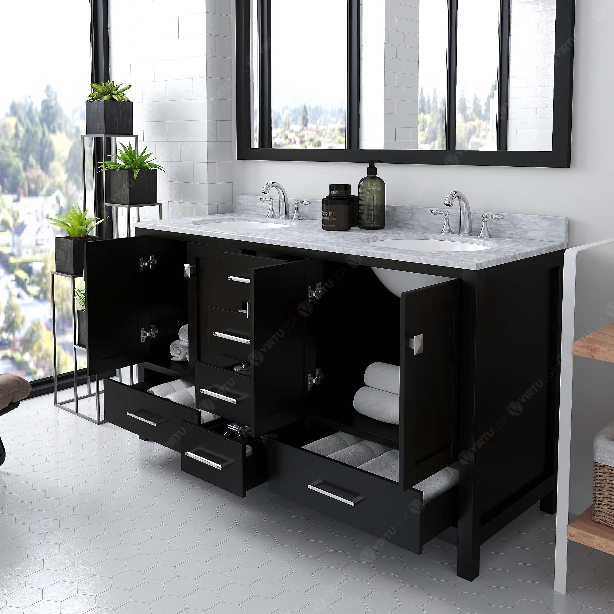 Virtu Usa Caroline Avenue 60 In Espresso Undermount Double Sink Bathroom Vanity With Italian 