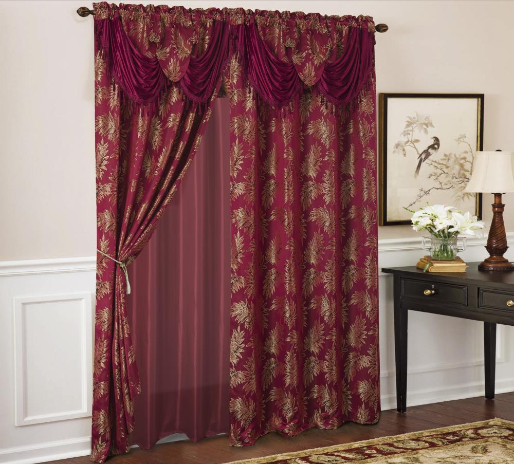 Metallic Floral Design Single 1 Jacquard Window Curtain Panel: Gold 