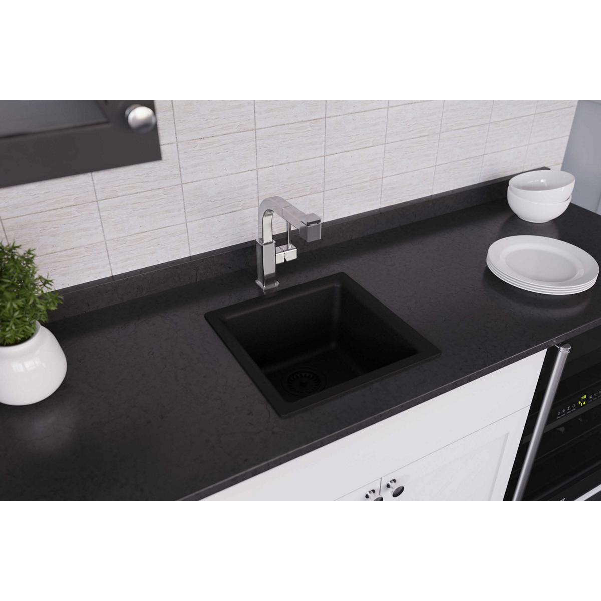 Elkay Quartz Classic Dual-mount 15.75-in x 15.75-in Black Single Bowl  Kitchen Sink