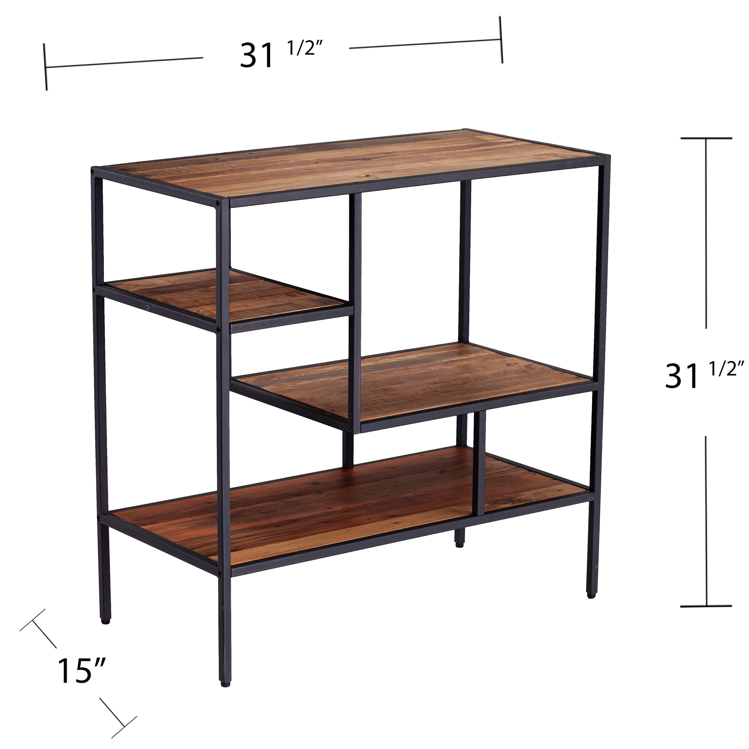 New 27"H x 24"W Solid Glass 2-Tier Shelves Industrial Rustic Style Bookcase Rack 