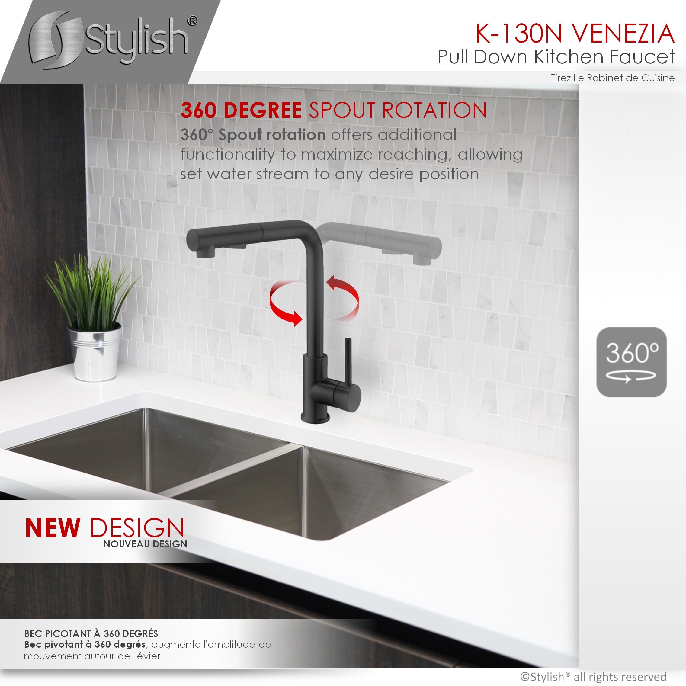 Stylish Venezia Stainless Steel matte Black Single Handle Deck mount  High arc Handle Kitchen Faucet