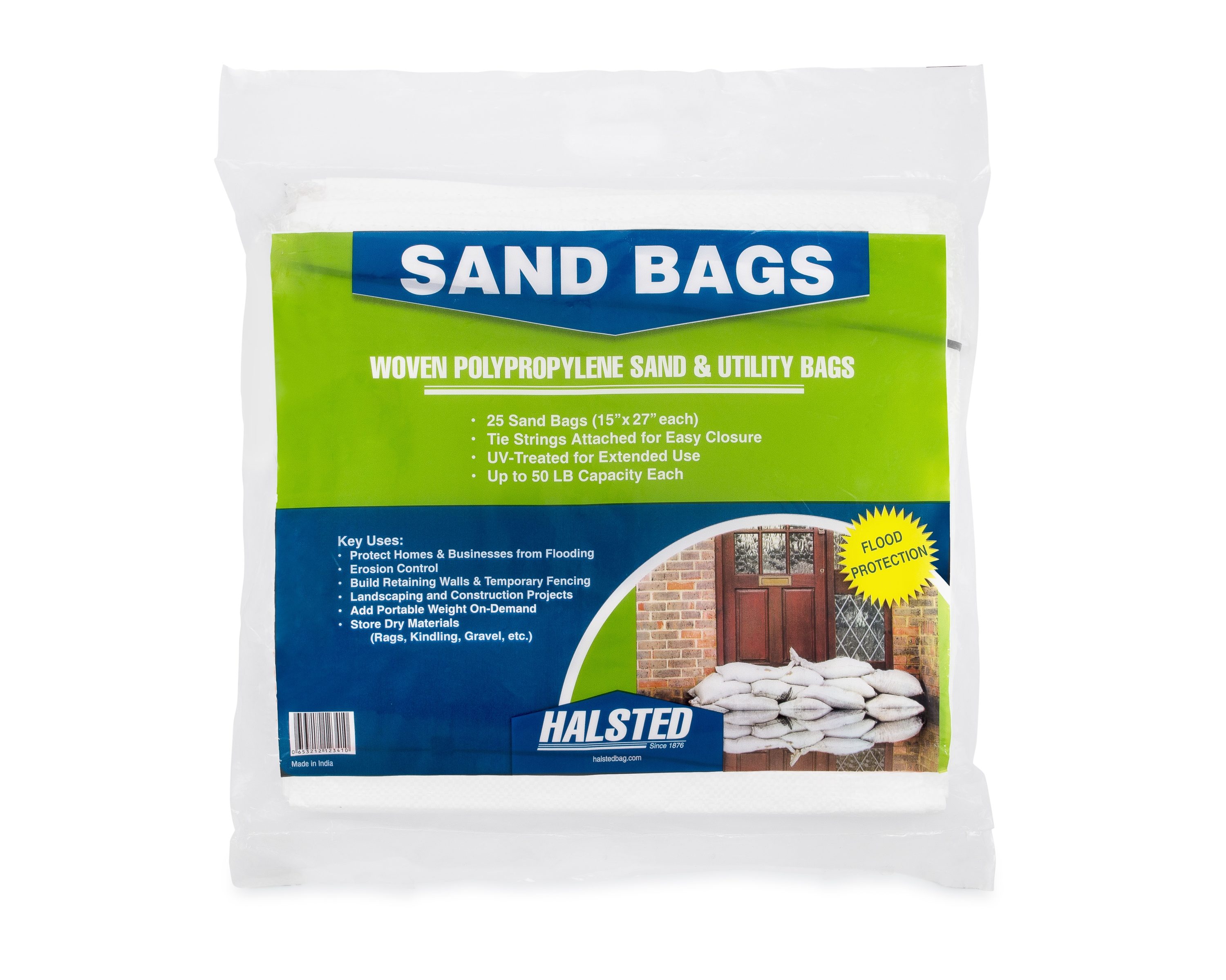 15 x 27, Heavy Duty Empty White Woven Polypropylene Sandbags for Flood Control Ties Included 10 Pack 