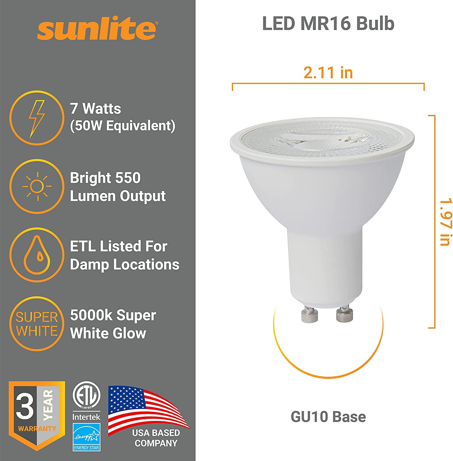 Sunlite EFM 50W/MR16/8V/CL/GZ6.35 50-watt 8-volt Bi-Pin Based Stage and Studio MR16 Bulb Clear Sunshine Lighting
