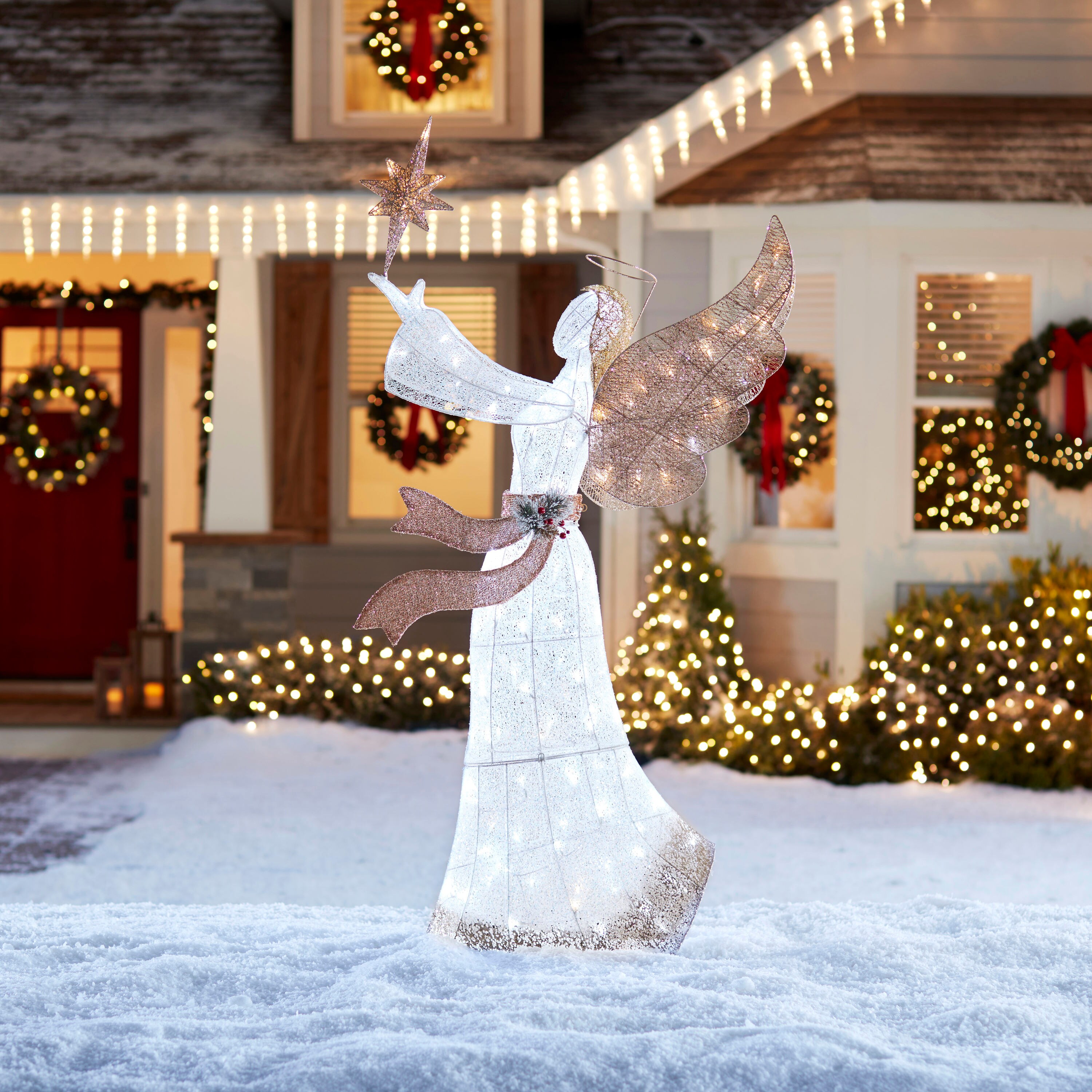 55" LIGHTED 3-D GLITTER ANGEL LED OUTDOOR CHRISTMAS Yard Decor PRE-LIT Nativity 