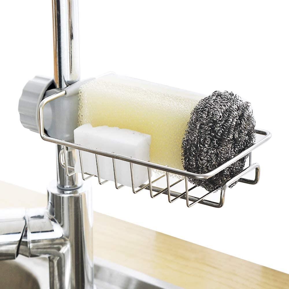 LIGHTSMAX Sink Caddy Organizer,Kitchen Faucet Sponge Holder, Drainer Caddy  for Dish Washing, Stainless Steel Faucet Storage Rack Hanging, Shelf Soap  ...