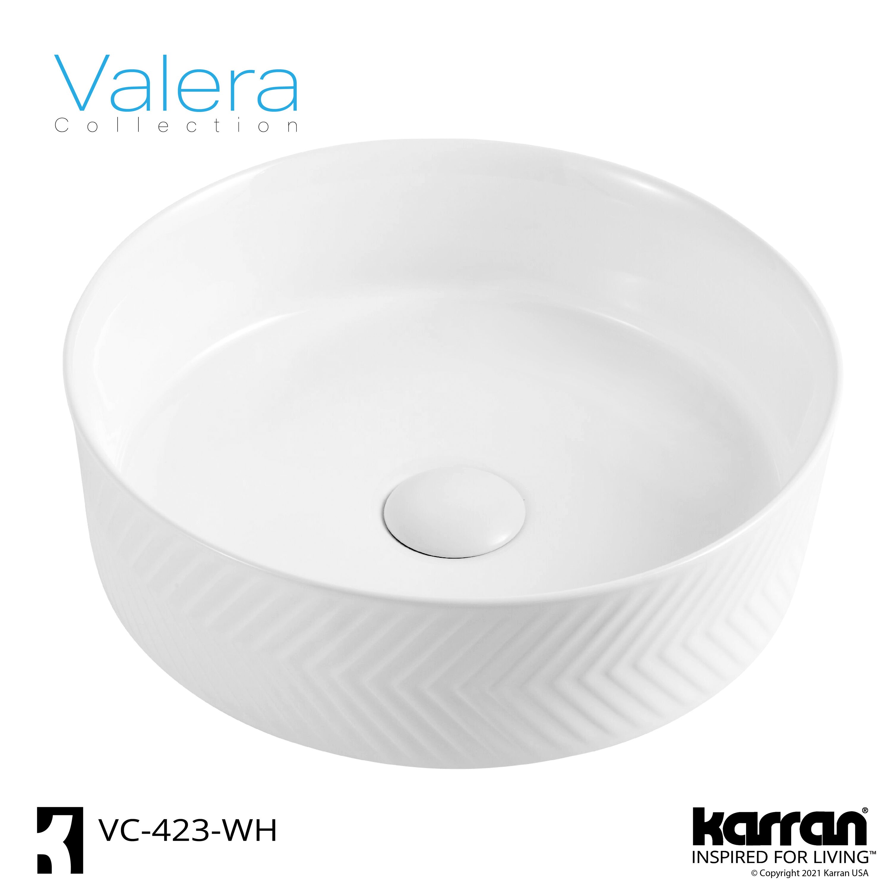 Karran Valera White/Glossy Vessel Round Modern Bathroom Sink (14.125-in x 14.125-in)