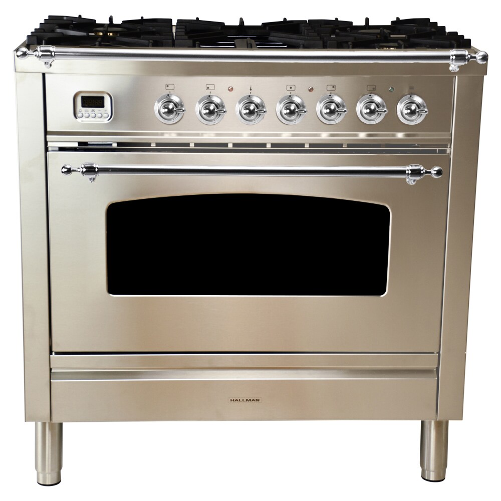 Hallman 36-in Deep Recessed 5 Burners Convection Oven Freestanding Dual  Fuel Range (Stainless Steel/Chrome)