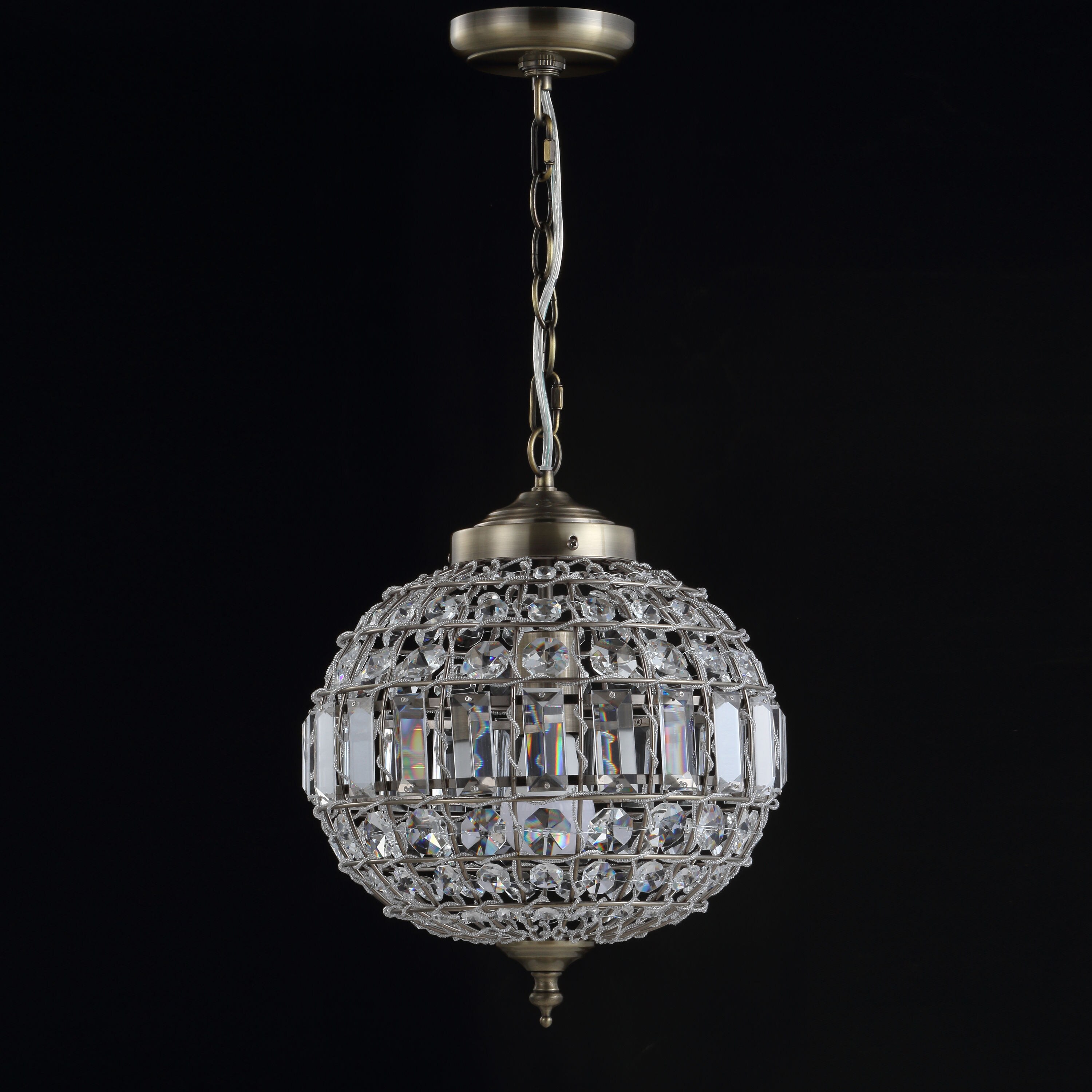 JONATHAN Y Georgina Modern/contemporary Transitional Antique Brass/Clear Glam Globe LED Pendant Light