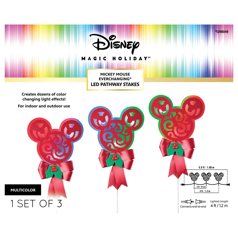Set of 3 Disney Magic Holiday Mickey Mouse Everchanging LED Pathway Lights 