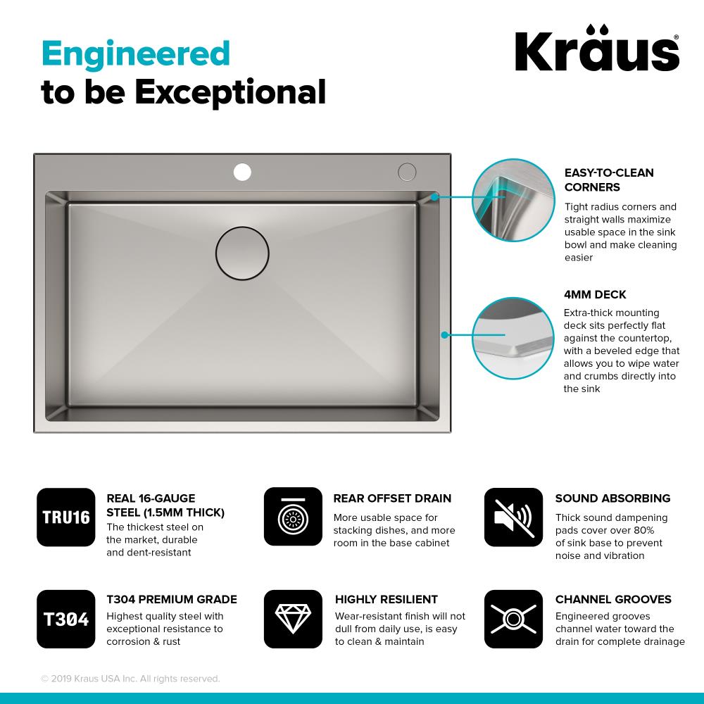 Kraus Standart PRO DropIn 33in x 22in Stainless Steel Single Bowl 2