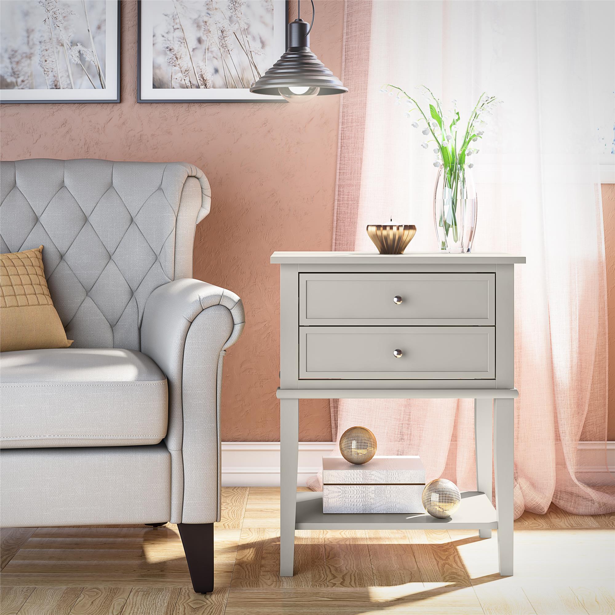 Ameriwood Home Franklin Wooden Accent Table with 2 Drawers in Taupe