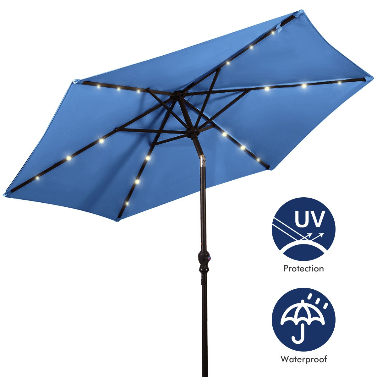 9FT Patio Solar Umbrella LED Patio Market Steel Tilt W/ Crank Outdoor GOPLUS New 