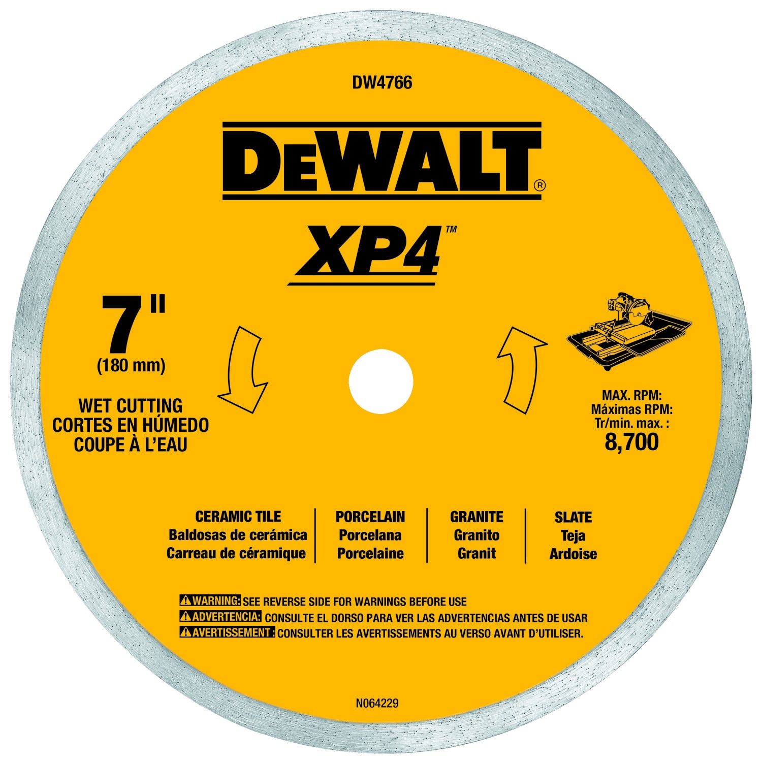 NEW Dewalt DW4766 7" Continuous Rim XP4 Diamond Tile Saw Blade Wet Cutting
