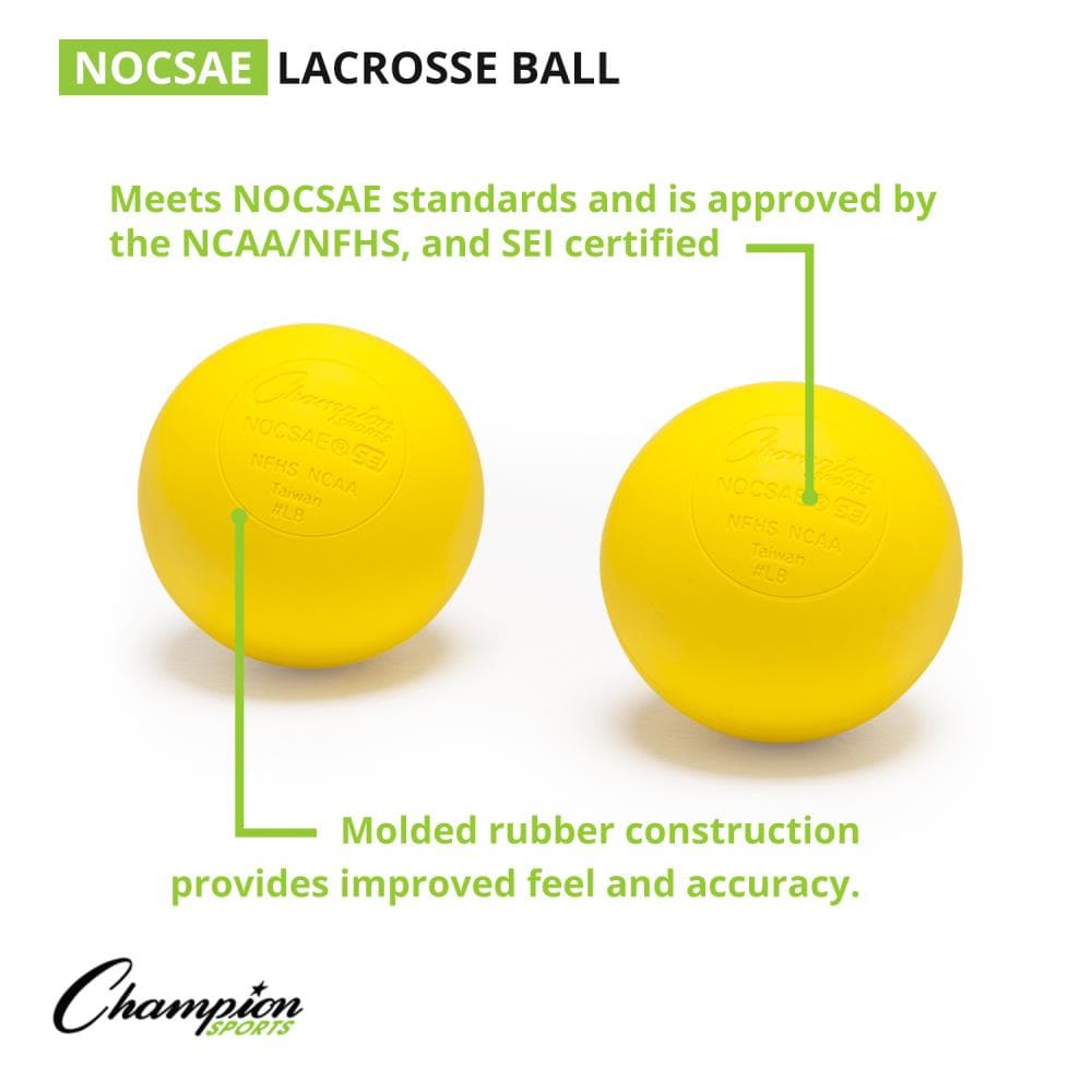 Pack of 6 Yellow Champion Sports Official Size Rubber Lacrosse Ball 