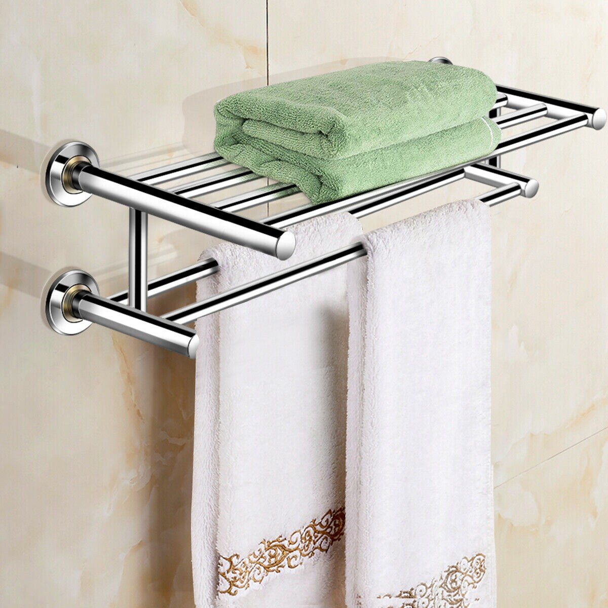 Towel Rack Rail Holder Wall Mounted Bathroom Hotel Storage Stainless Steel Shelf 