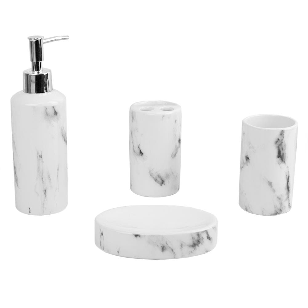 4 Piece Elegant  Marble Collection Ceramic Bathroom Accessory Set 