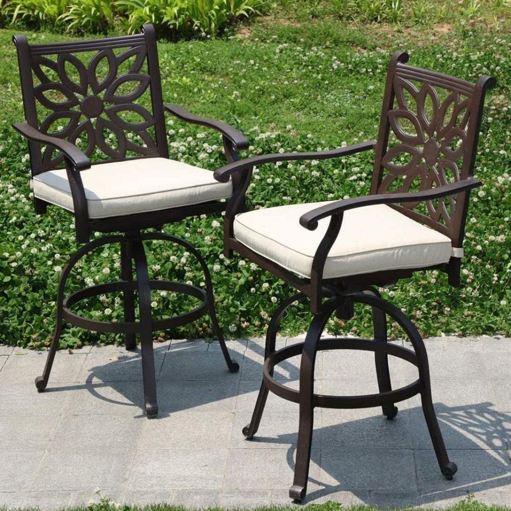 PHI VILLA Set of 2 Brown Metal Frame Swivel Bar Stool Chair(s) with