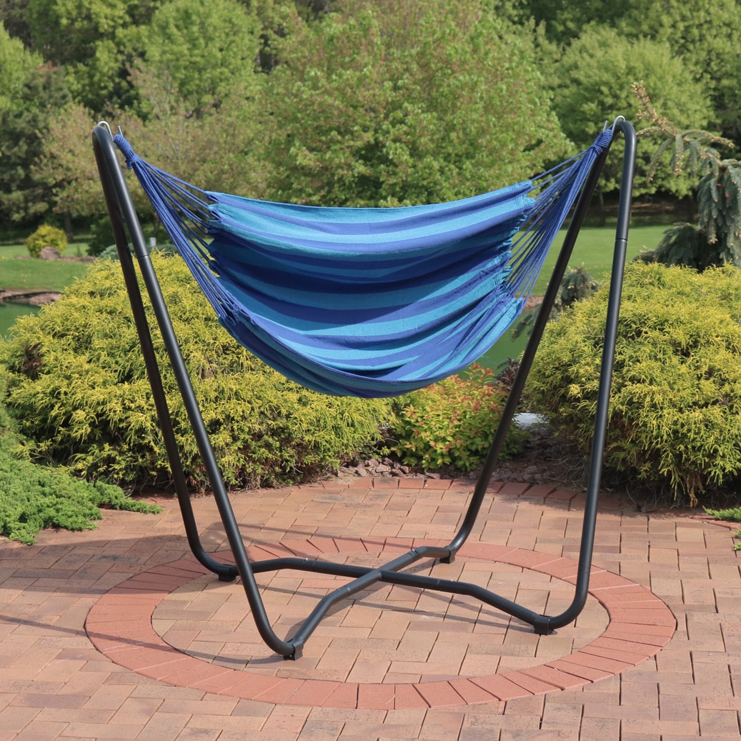 Oasis Sunnydaze Indoor-Outdoor Hanging Hammock Chair Swing and X-Stand Set 