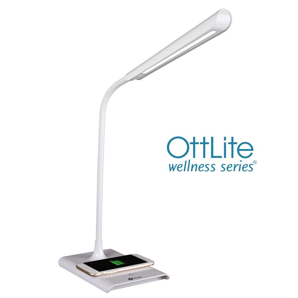 Ottlite Executive Desk Lamp with 2.1A USB Charging Port Black White