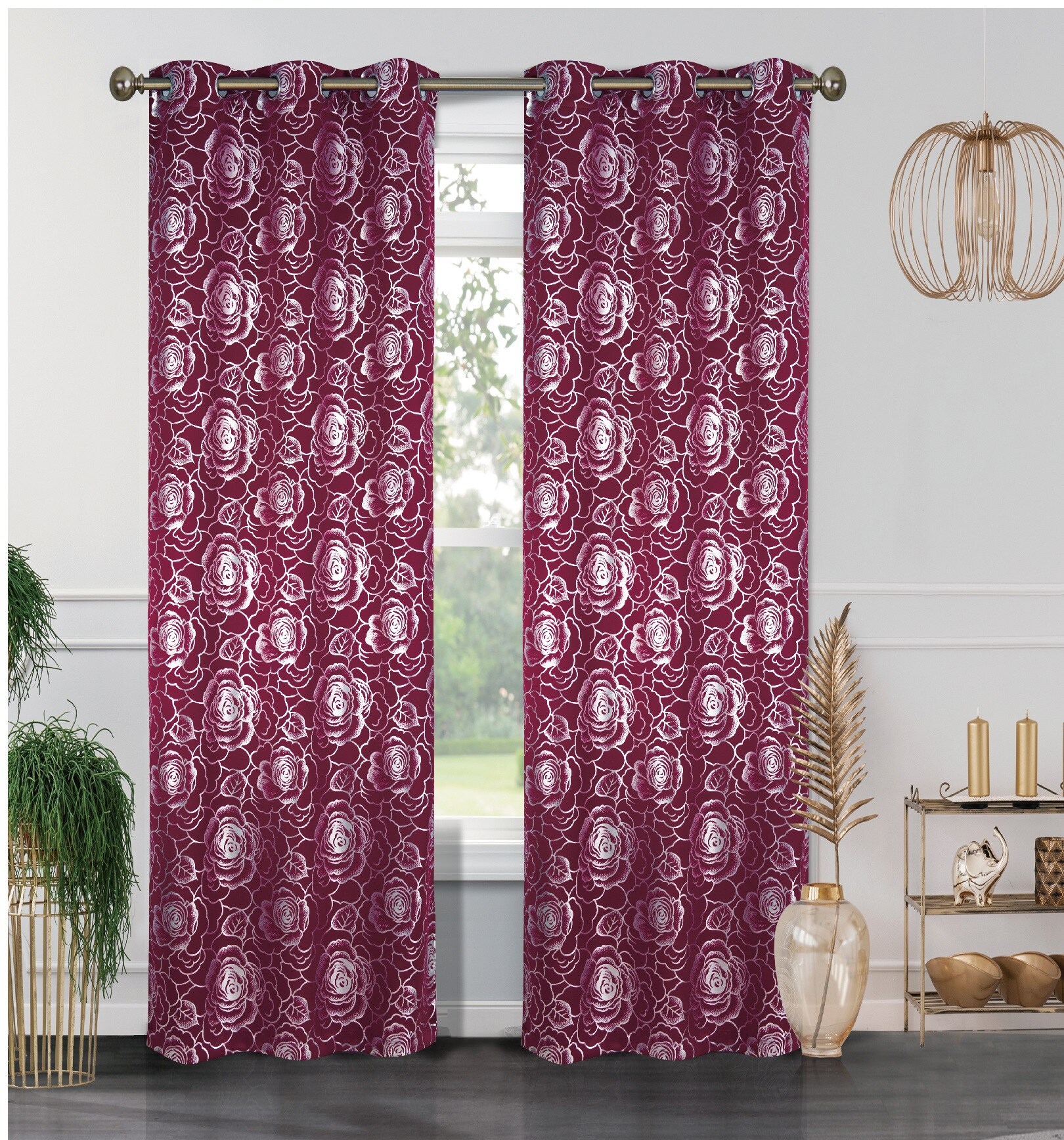 Flowers Designs Insulated Blackout Window Grommets Curtain 1 PAIR 84" FLORA 