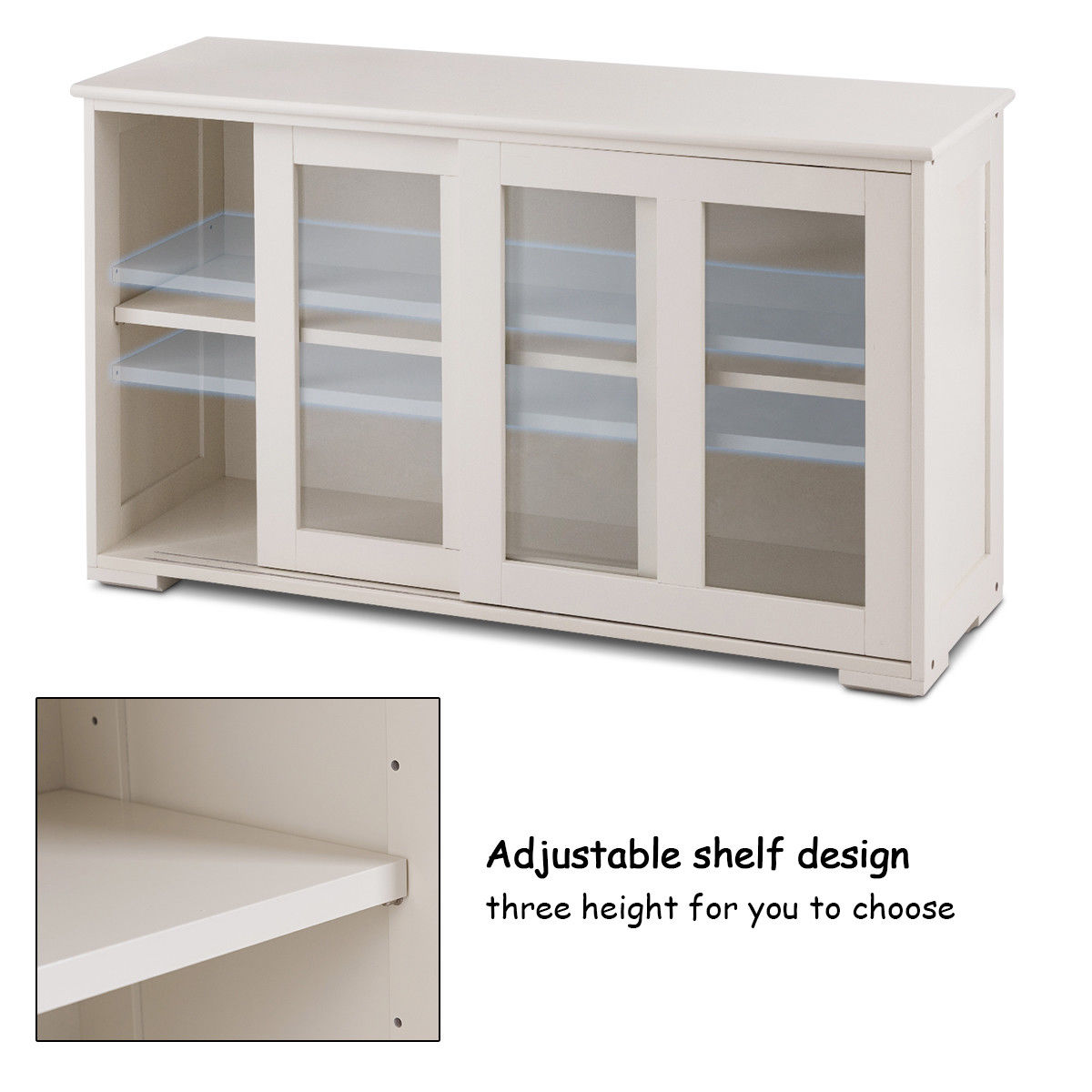 Kitchen Storage Cabinet Sideboard Buffet Cupboard Wood Sliding Door Pantry New 