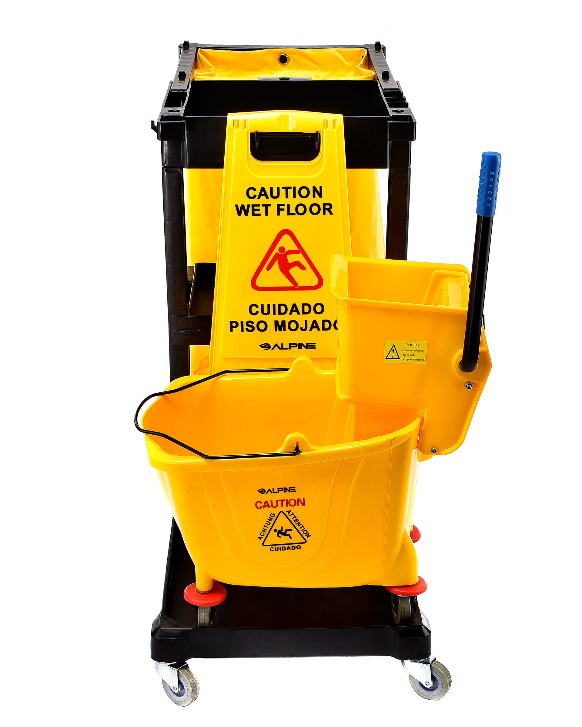 36qt Mop Bucket Wet Floor Sign Kit Alpine Industries Janitorial Cleaning Cart 