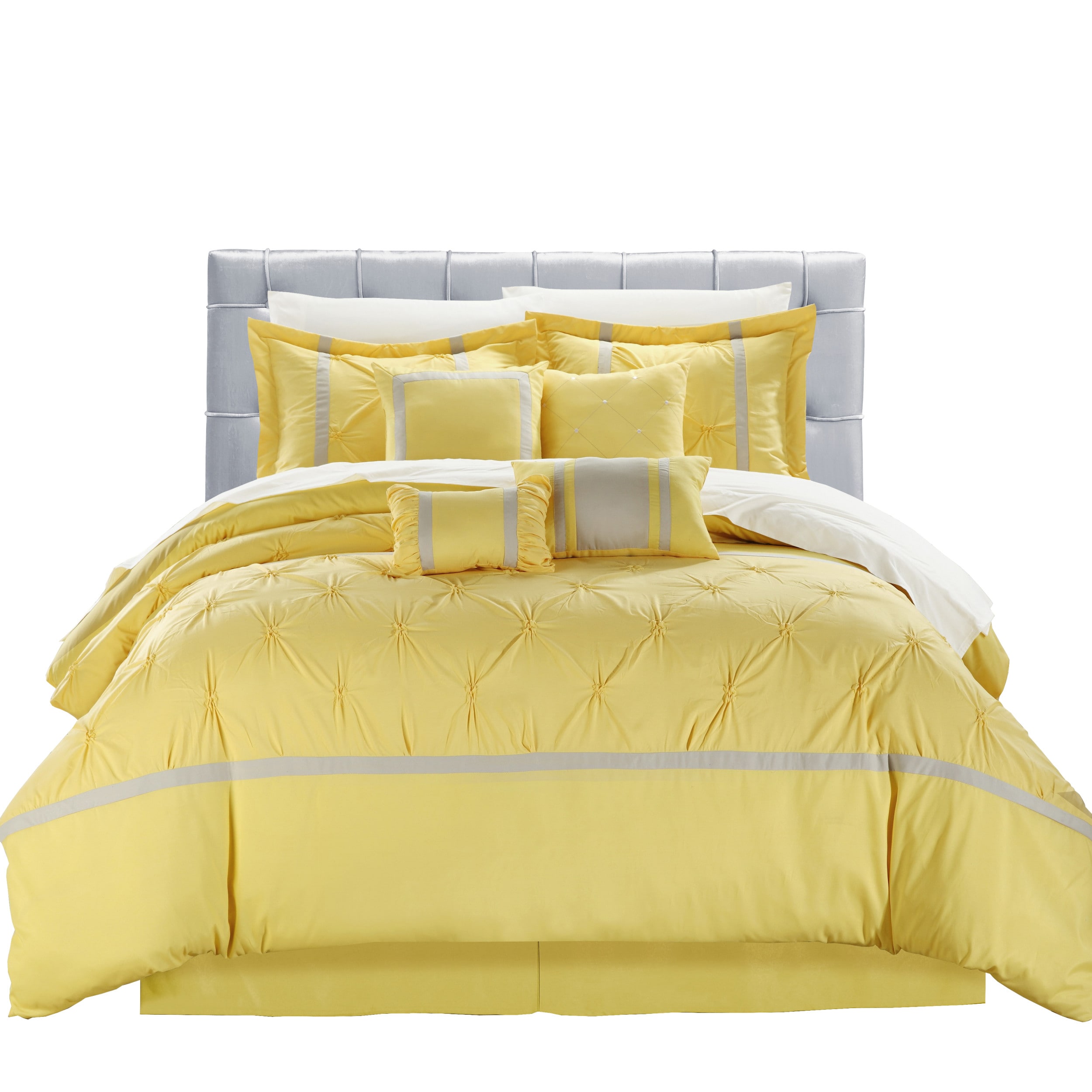 Chic Home Woodford Yellow Queen Embroidered Comforter Bed In A Bag Set 