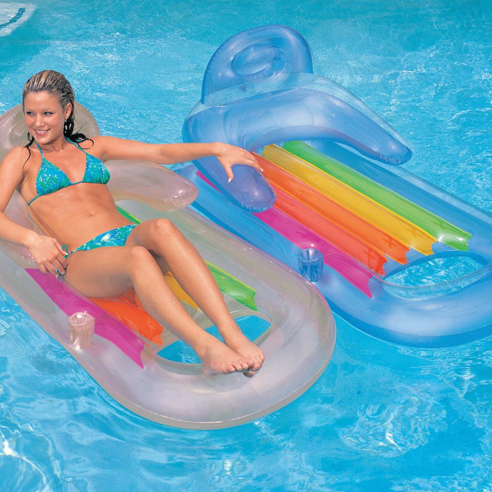 Inflatable Lounge Pool Chair Bundled w/ Inflatable Pool Recliner Lounger Chair 
