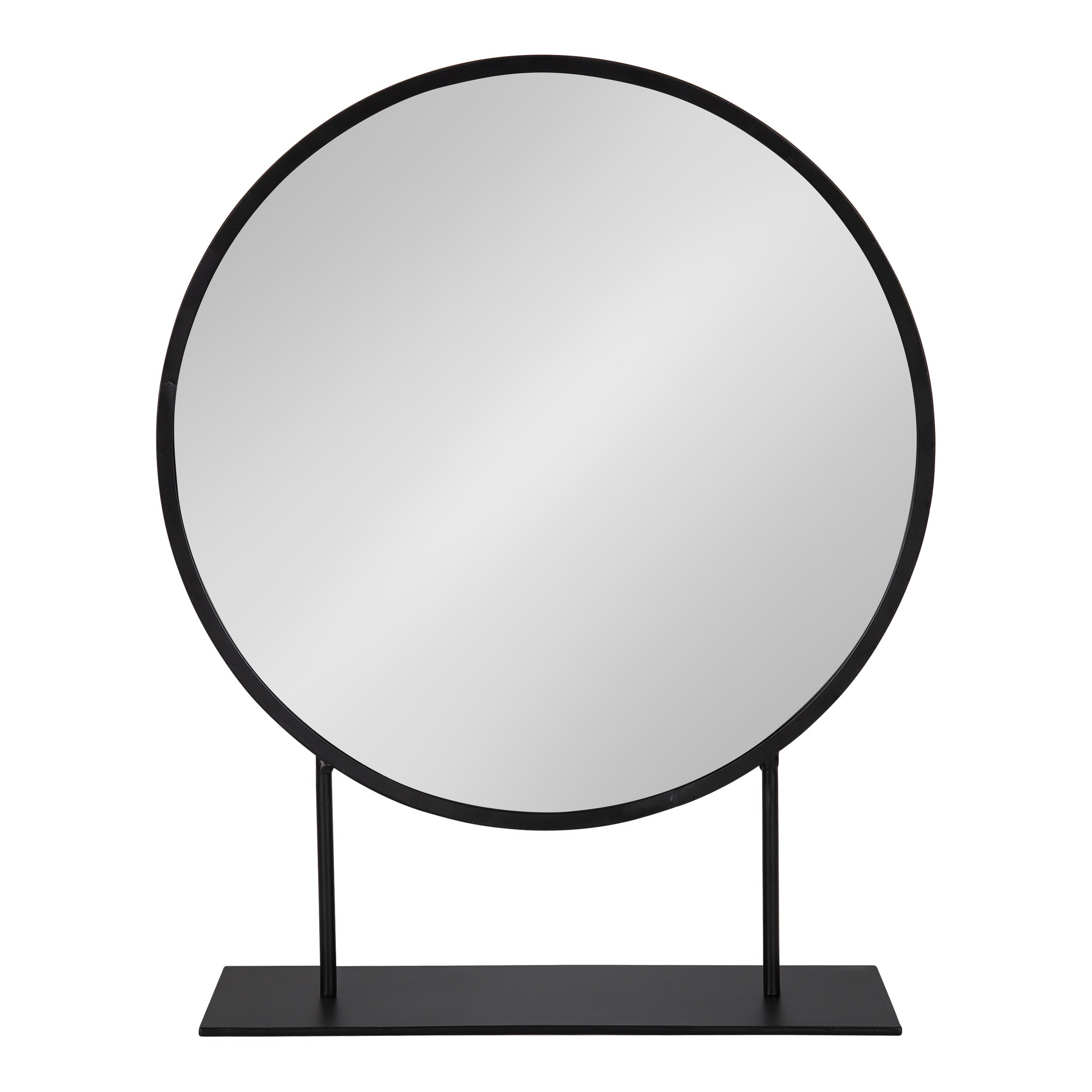 Kate and Laurel Rouen 18-in W x 22-in H Round Black Framed Wall Mirror