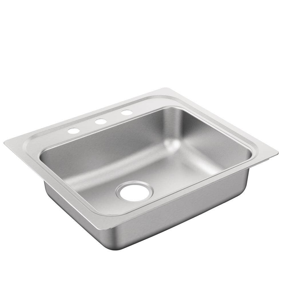 4-Hole Single Bowl Kitchen Sink MOEN 2000 Series Drop-In Stainless Steel 25 in 
