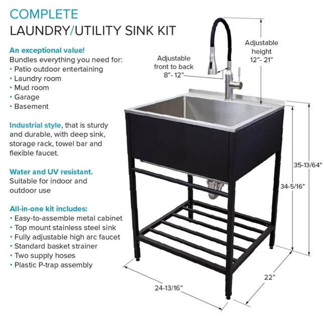Transolid 25 In X 22 1 Basin Black Freestanding Laundry Sink With Drain And Faucet The Utility Sinks Department At Lowes Com