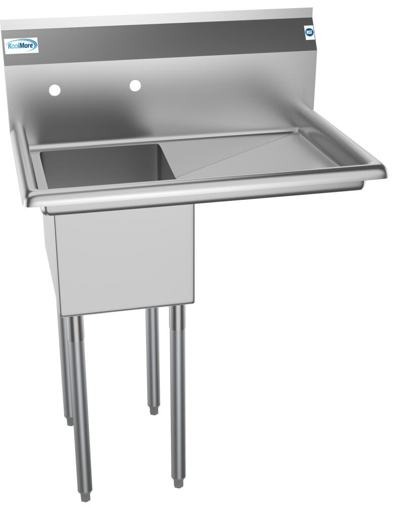 Silver KoolMore 1 Compartment Stainless Steel NSF Commercial Kitchen Prep & Utility Sink with 2 Drainboards Bowl Size 10 x 14 x 10