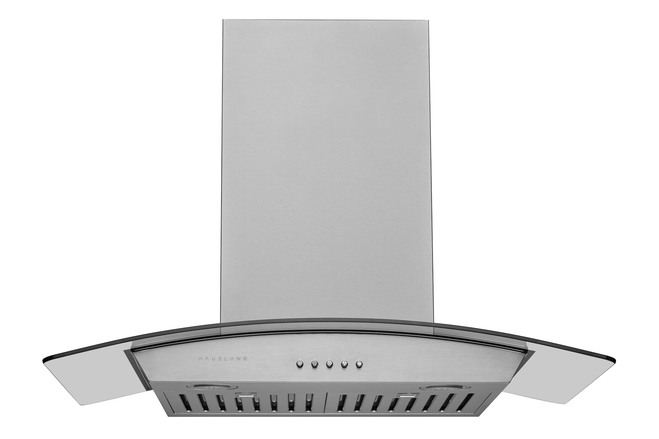 Hauslane Vented or Ductless 3 Speed Touch Control Wall Mount Contemporary Stainless Steel T Style Hood with Black Glass Panel Chef Series Range Hood: 36 WM-739 Wall Mount Kitchen Fan 