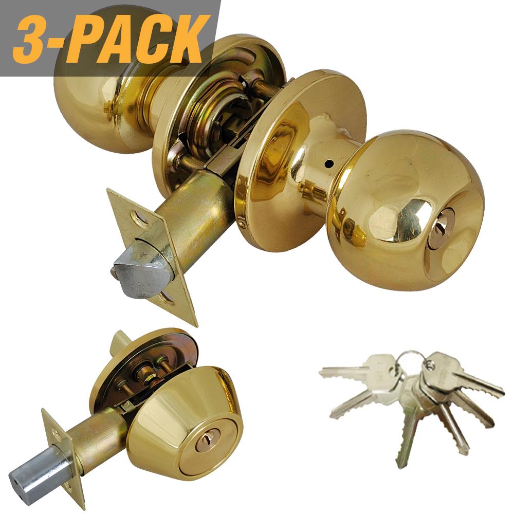 3PK Grip Tight Tools Entry Door Lock Single Cylinder Deadbolt 6 Keys Alike 