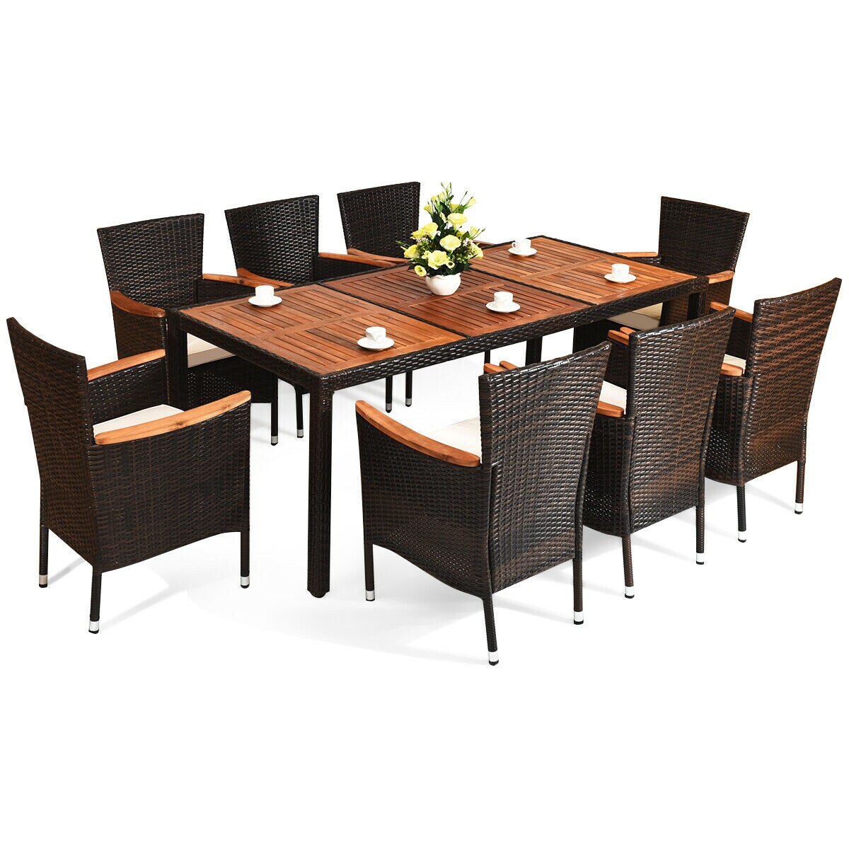 rattan garden table and six chairs