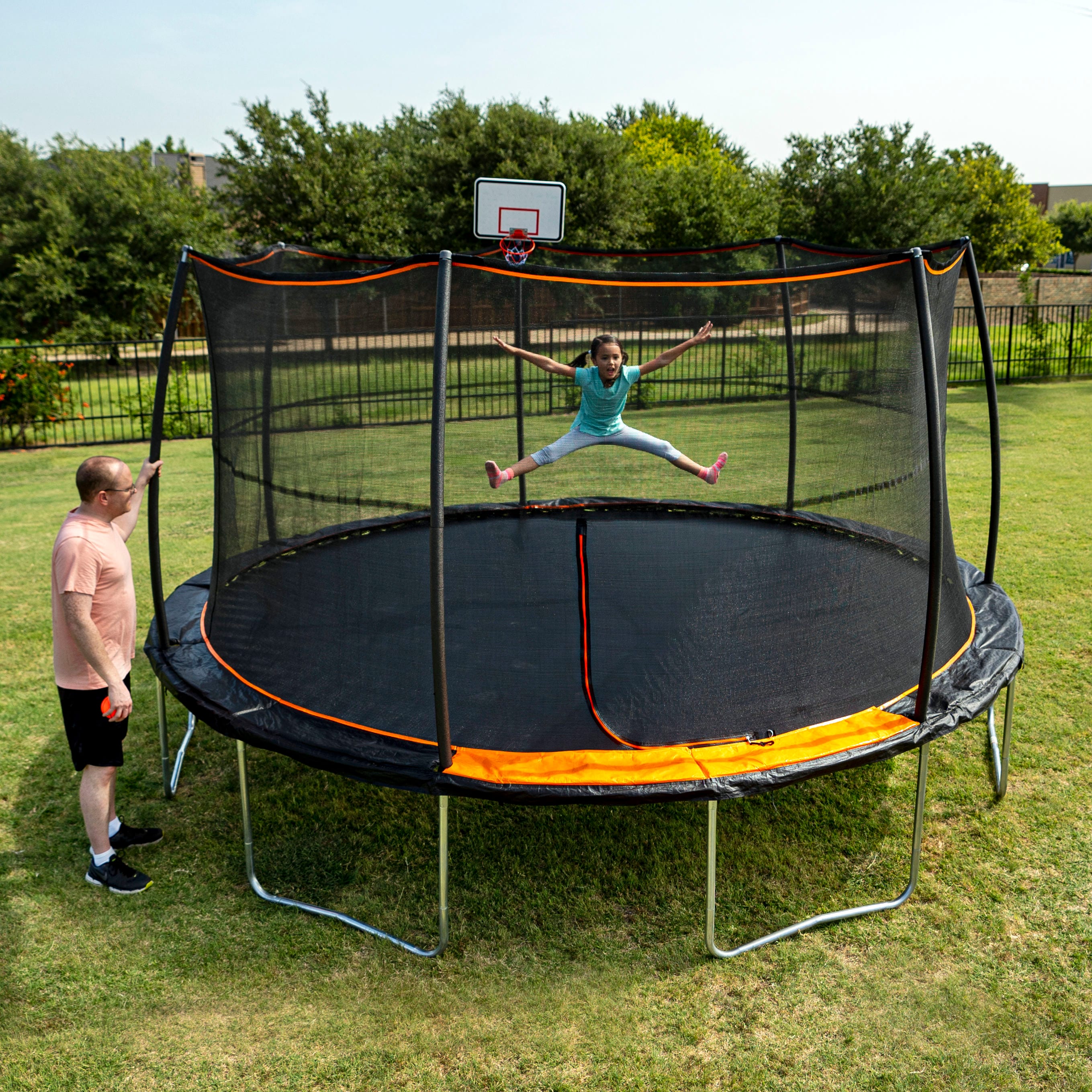 JumpKing 15 Foot Trampoline with Net and XDP Recreation Metal Ground Anchor Kit 