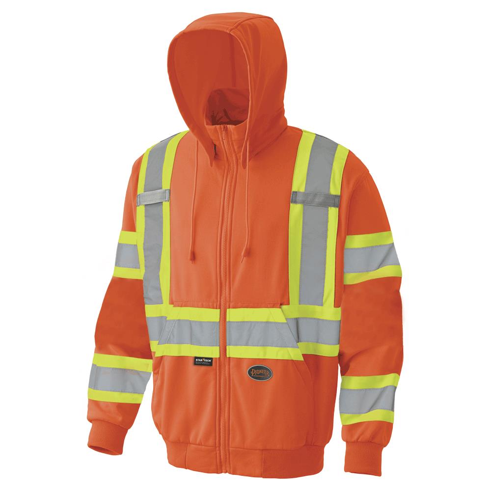High Visibility Yellow Orange Full Zip Hi Vis viz Hooded Work Wear Fleece Top 
